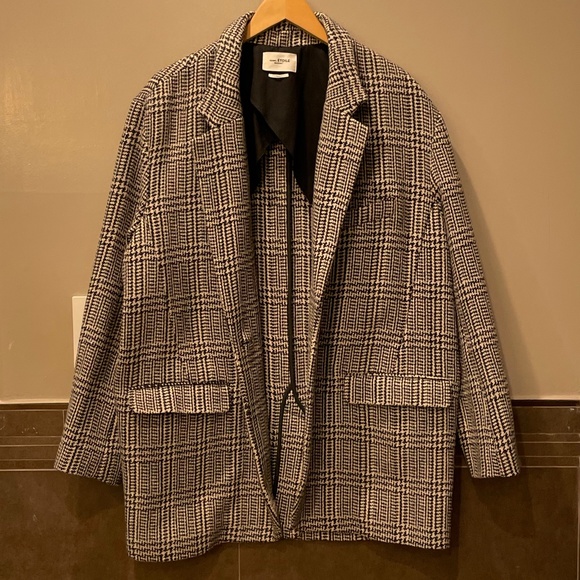 Isabel Marant Étoile Oversized Single-Breasted Plaid Coat (Ecru Black/White) - Picture 11 of 16